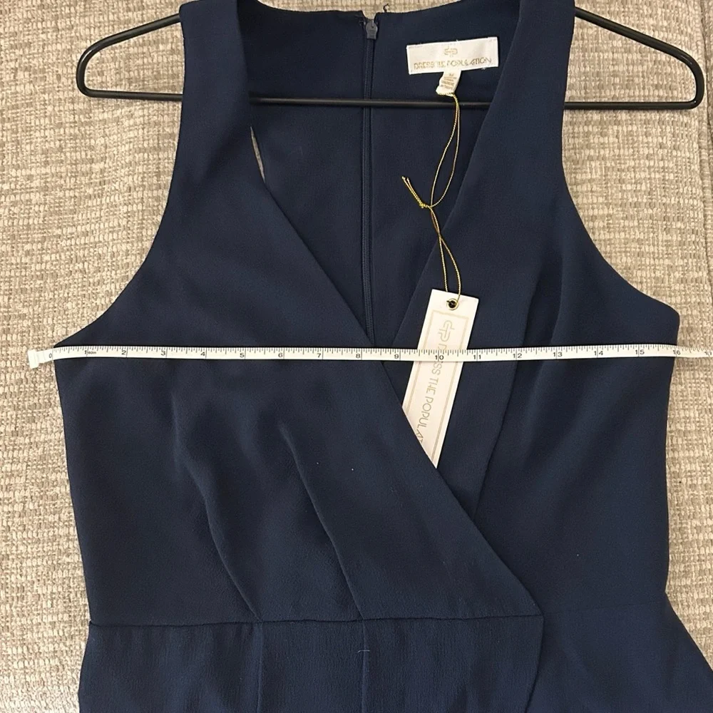 NWT- Dress the Population Navy Blue Sleeveless Faux Wrap Plunge Maxi Dress - Picture 9 of 9